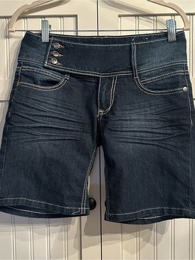 Vintage Apollo Jeans TripleButton Corset Waist DarkWash Denim Bermuda Shorts 5/6